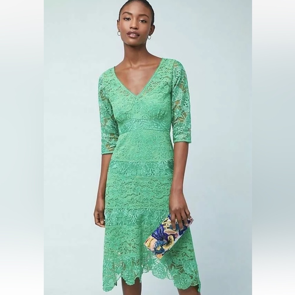 Tracy Reese X Anthropologie Angelica Lace Green Midi Dress
